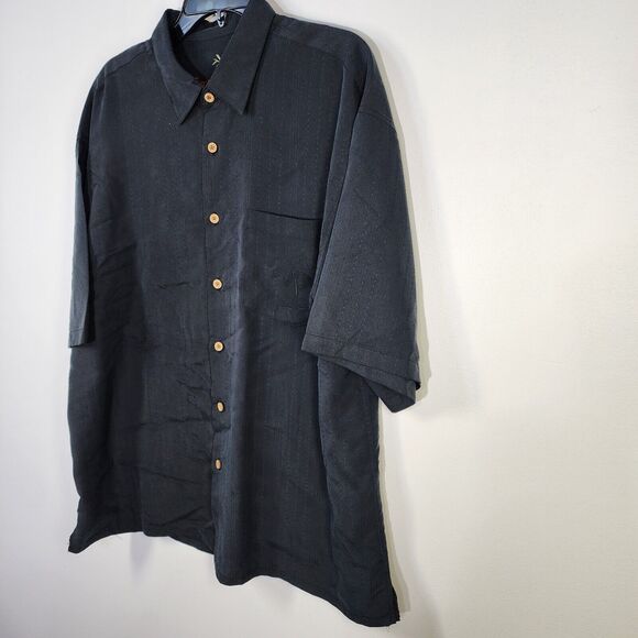 Bamboo Cay Mens Shirt XL Black Hawaiian Short Sleeve Embroidered Palm Tree Camp - Picture 4 of 13